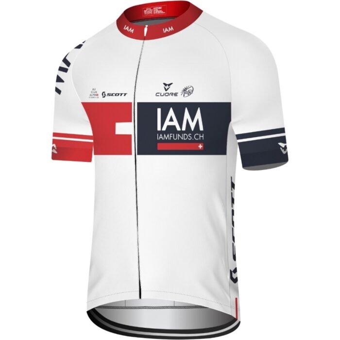 TEAM IAM ROAD BIKE WEAR RIDING JERSEY TOP SHIRT MAILLOT CYCLISTE WHITE BLUE RED