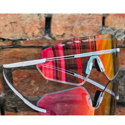 ENLEE E600 Photochromic Glasses Color Film Cycling Eyewear Men Women Frameless Sports Goggles White Red