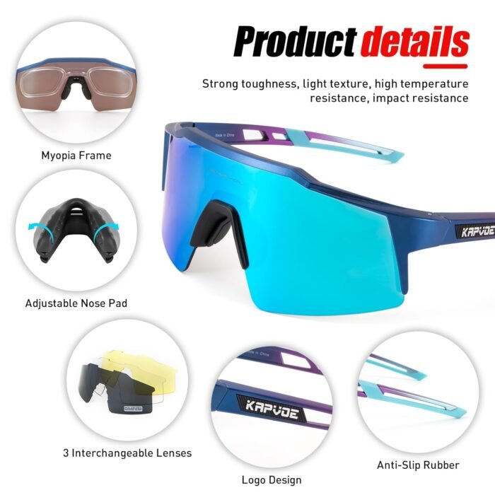 Kapvoe Sports Sunglasses With Multiple Interchangeable Lenses with 4 lens -  cycletimeindia